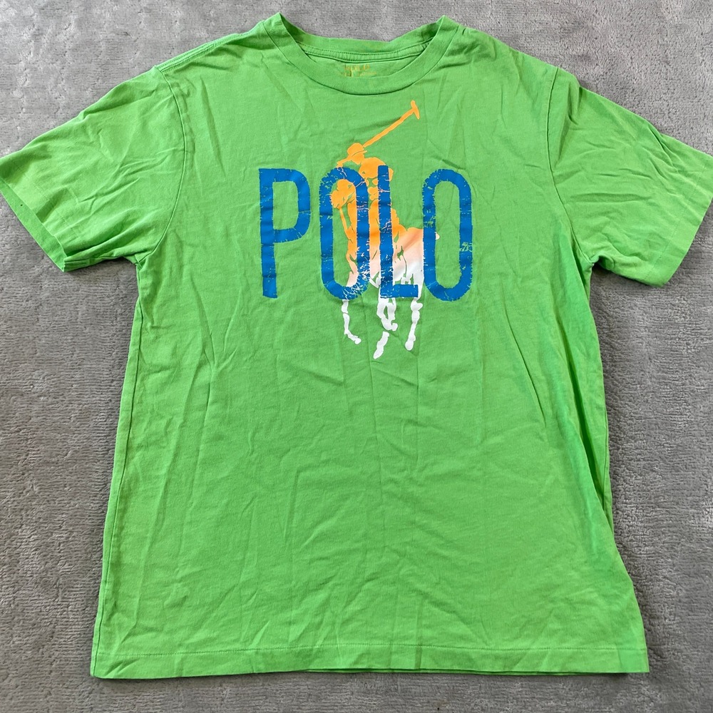Polo Ralph Lauren T Shirt Boys Medium Green Big Pony Preppy School Minimalist